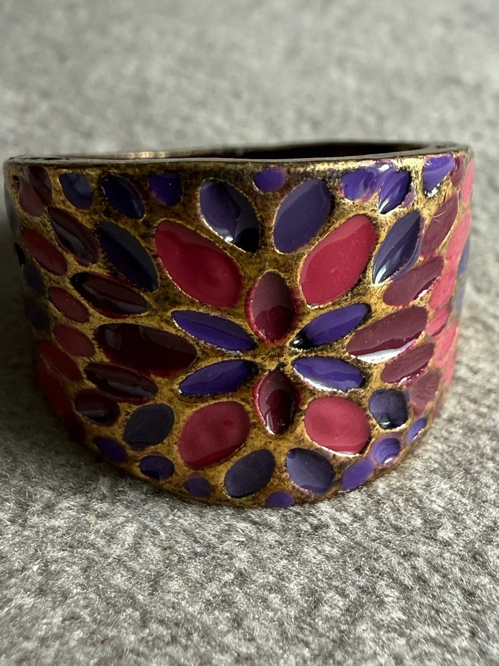 Gold-Tone Floral Enamel Statement Ring in Pink & Purple